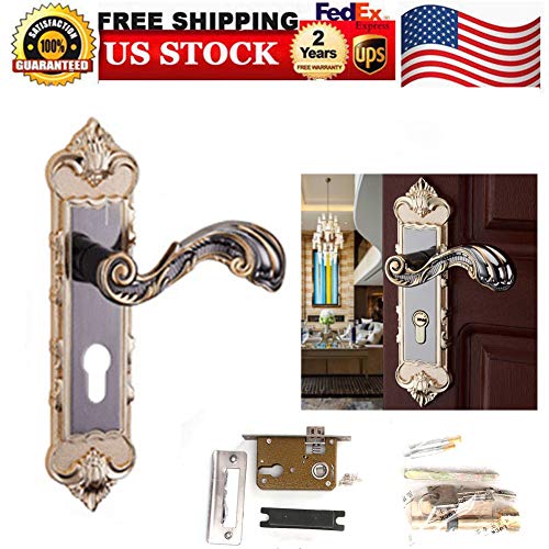 Door Lock, Door Levers Universal Entry Latches Bolts Full Set Privacy Door Security Handlesets Lever Mortise Handle Locks Zinc Alloy+ Keys Continental Zinc Mortise Handle Locks Full Set, USA Stock