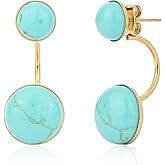 TaYolnFaSo Unique Round-cut Natural Gemstone Earring for Women 18k Real Gold Plated Black Agate Moonstone Turquoise Earring Jewelry Valentine's Day Birthday Gift for Wife Girlfriend Mother
