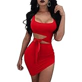 GOBLES Womens Sexy Bodycon Cut Out Sleeveless Outfit Mini Club Tank Dress