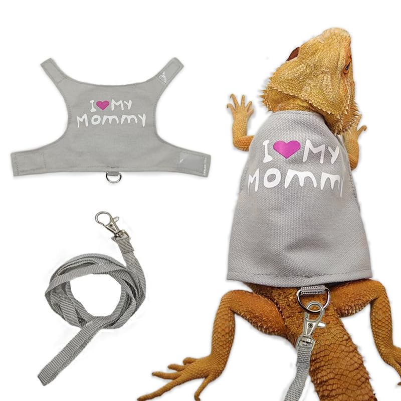 CQJ Bearded Dragon Leash and Harness Adjustable - Bearded Dragon Leash and Harness Set with Lizard Luminous Leash for Amphibians Chameleons Small Pet Animals Outdoor Safety Walking (Grey)