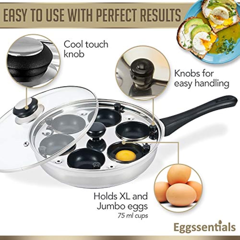 Poached Egg Maker Nonstick 6 Poaching Cups Stainless Steel Poacher Pan Food eBay