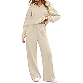 Aleumdr Womens 2 Piece Outfits Fall Lounge Set Sweatsuit Long Sleeve Tops Wide Leg Pants with Pockets Travel Outfit