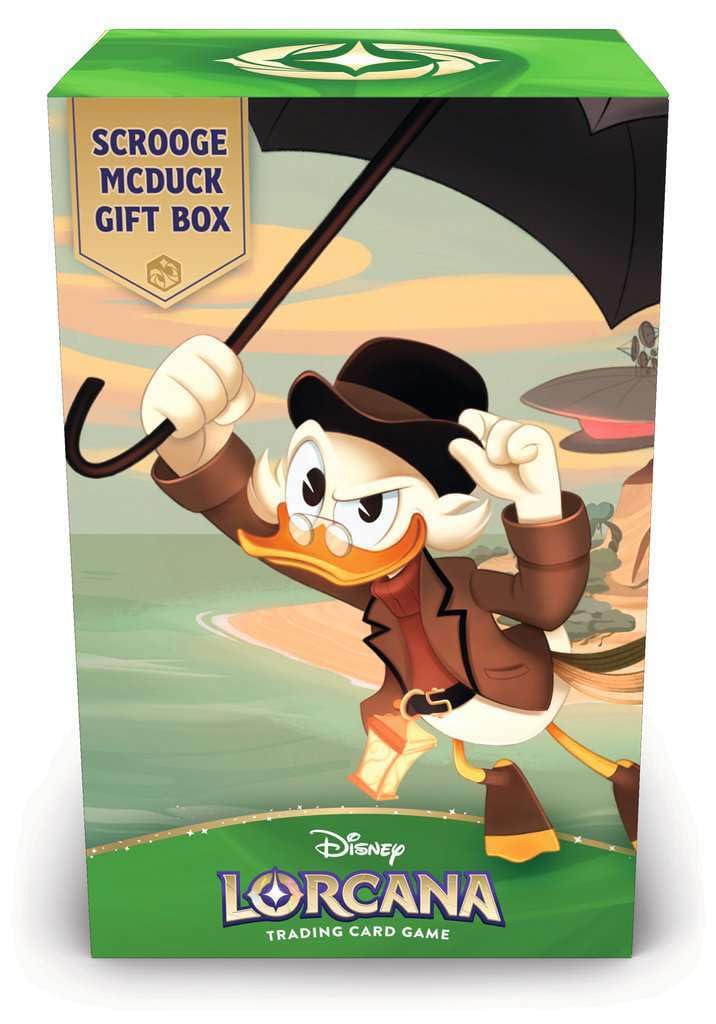 Ravensburger Disney Lorcana TCG: Scrooge McDuck Gift Box - Glimmer Foil Promo Card, 5 Assorted Booster Packs, Storage Box and Dividers - Trading Card Game & Disney Collectible - Ages 8+