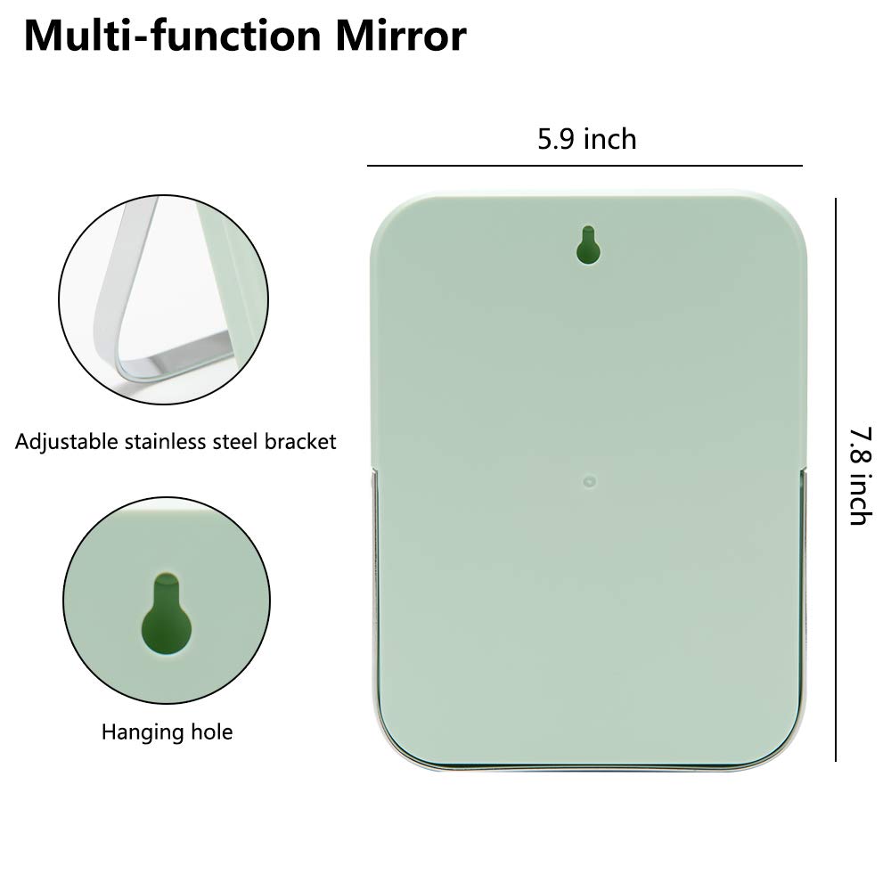 YEAKE Table Desk Vanity Makeup Mirror,8-Inch Portable Folding Mirror with Metal Stand 90°Adjustable Rotation Tavel Make Up Mirror Hanging Bathroom for Shower Shaving(Green): Beauty