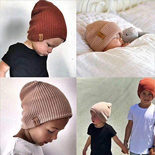Rucan 2PCS Mom&Me Solid Color Crochet Knit Winter Warm Hat Pom Beanie Cap
