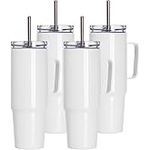 PYD Life 4 Pack Sublimation Tumblers with Handle Blanks 36 OZ White Coffee Mugs Insulated Reusable Travel Cups with Leakproof Lid and Stainless Straw for Tumbler Heat Press