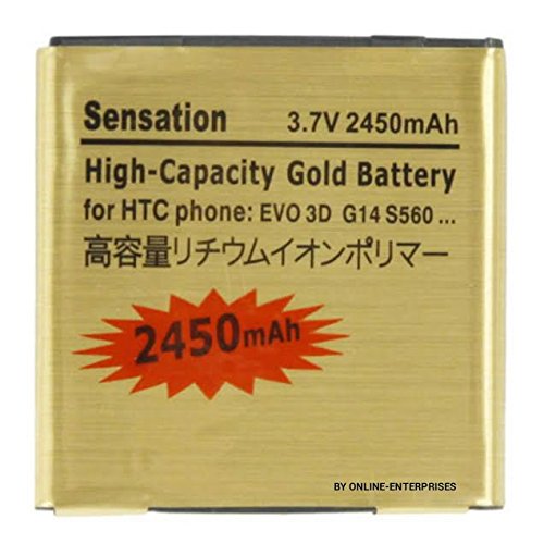Online-Enterprises 2450mAh High Capacity Gold Battery for HTC EVO 3D / sensation xl / G14 / X515m / G17 Sensation XE Z715e / G18 Online-Enterprises 2450mAh High Capacity Gold Battery for HTC EVO 3D / sensation xl / G14 / X515m / G17 Sensation XE Z715e / G18