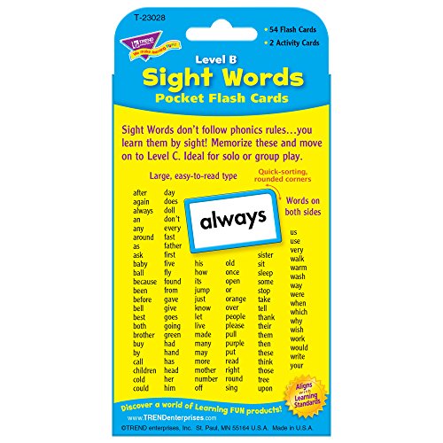Trend Enterprises Sight Words Level B Pocket Flash Cards