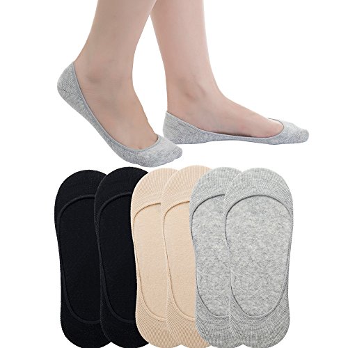 Ndoobiy 6 Pairs Women's No Show Socks Nonslip Invisible Low Cut Liner Summer Socks for Flats High Heels W1-Small Asst1