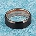 TUSEN JEWELRY 8mm Black Matte Brushed Beveled Edge and Rose Gold Inside Plated Tungsten Fashion Ring