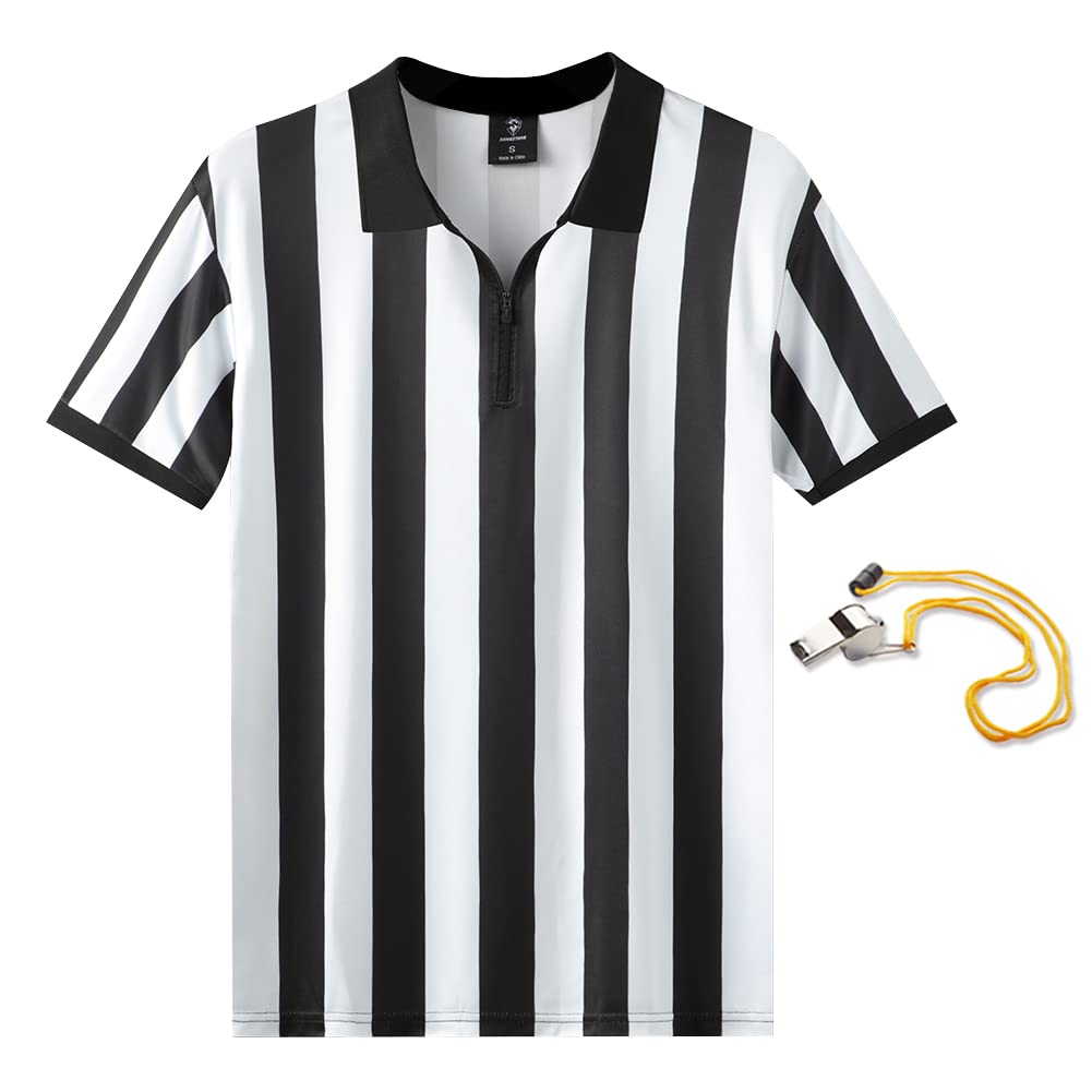 Shinestone Referee Shirt, Referee Costume Shirt for Womens and Mens, Zipper Neck Referee Umpire Shirt Jersey for Football, Soccer and Sports（XXX-Large）