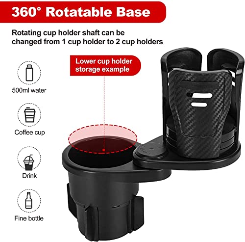 2 Pcs Cup Holder Expander for Car, 2 in 1 Expanding Car Cup Holder with 360° Rotating Cup Holder for Snack Large Bottles Cups