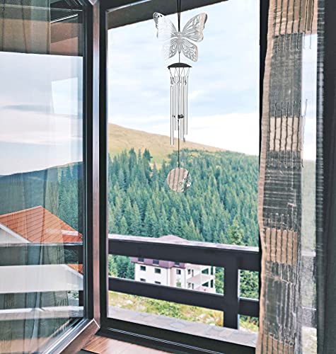 Small Wind Chimes for Outside Deep Tone 4 Tube Music Windchimes Outdoor Clearance Meditation Gifts for Patio Garden Yard Home Decor (Butterflies)