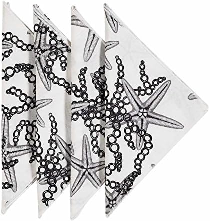 Cloth Napkins Linen Napkins Dinner Napkins Party Black and White Starfish 18 x 18 Pk 4
