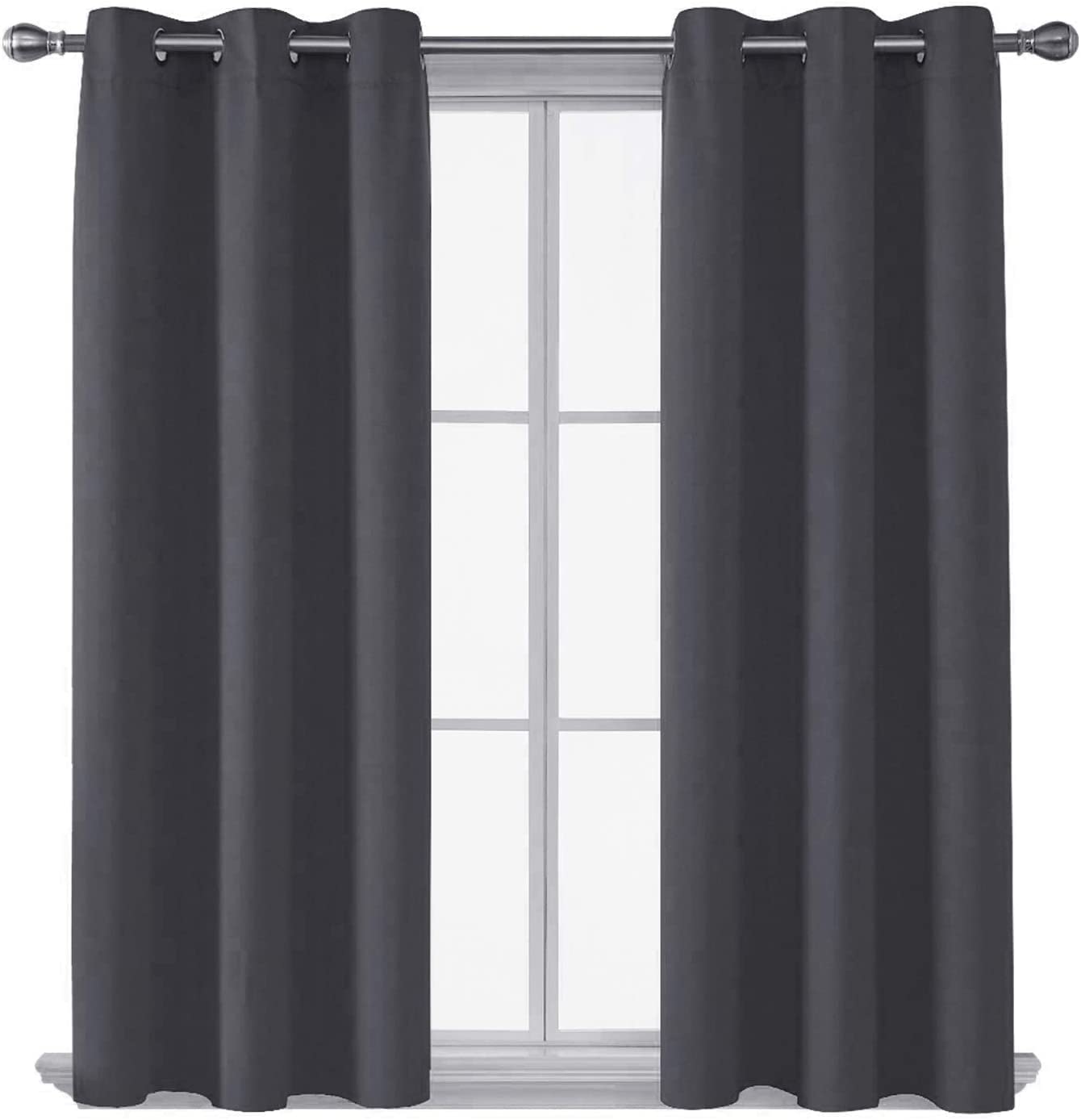 AR Ware Charcoal Blackout Curtains - 2 Panels Drapes Eyelet Thermal Curtains for Living Room and Bedroom - Energy Saving - Soundproof lightweight curtains (66 x 54 inches)