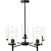 VINLUZ Contemporary 5-Light Large Chandeliers Oil Rubbed Bronze Modern Lighting Fixtures Hanging Clear Glass Shades Pendant L