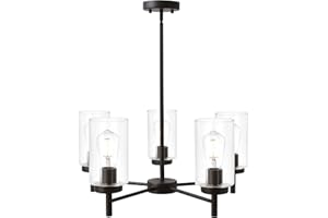VINLUZ Contemporary 5-Light Large Chandeliers Oil Rubbed Bronze Modern Lighting Fixtures Hanging Clear Glass Shades Pendant Lighting for Dining Room Living Room Kitchen
