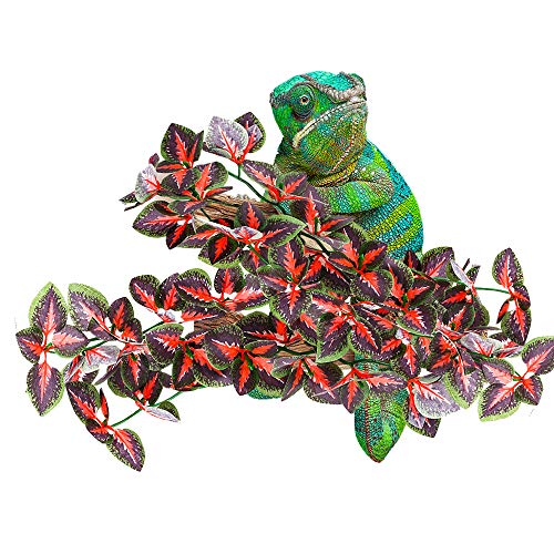 FiveBull Reptiles Plants,2 Pieces Hanging Silk Terrarium Leaves for Reptile & Amphibian Habitat Décor Ornaments with Suction Cup for Bearded Dragons,Lizards,Geckos,Snake Pets Tank Habitat Decorations - Thumbnail 6