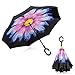 Ylovetoys Double Layer Inverted Umbrella with C-Shaped Handle, Windproof Car Open Folding Reverse Umbrella UV Protection Large Upside Down Straight Umbrella for Car Rain Outdoor (Purple Daisy)