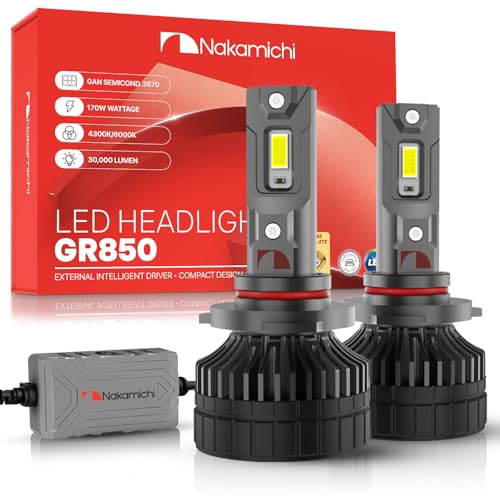 Nakamichi GR850 Series 9005 LED Light Bulbs for Replacement, 30,000 Lumens 170W Per Set, Super Bright Cool White, Plug and Play, High & Low Beam, Pack of 2 4300K, 9005 (HB3)