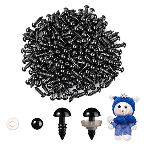 MUCUNNIA 400pcs 8mm Safety Eyes for Amigurumi with Washers Plastic Black Safety Eyes for Crochet Craft Safety Eyes for DIY Christmas Decorations Crochet Stuffed Animals Crafting