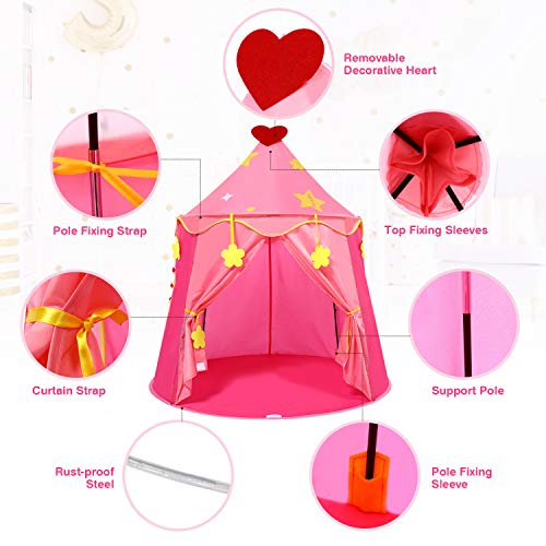 Peradix Château de Princesse Tente pour Enfant et Bebe, Tente d\'enfants pour Princess Filles avec Balls,Tente Masison de Cabane pour Enfant Intérieure et Extérieur(Rose)