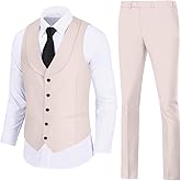 Mens Vest Pants Suits Set 2 Pieces Slim Fit Groomsmen Suit for Men Formal