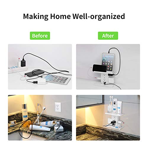 Shelf Socket - 8 Port Wall Outlet, 6 Electrical Outlet, 2 USB Charging Ports, Electrical Multi Outlet Surge Protector with Holder for Bathroom Office Home Kitchen