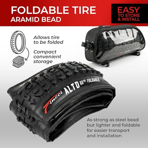 Fincci Copertone MTB 26 x 1,95 Pollici - Coppia Pieghevole Pneumaticos 60 TPI - con 2x Valvole Interne Cameras d’Aria - per MTB Montagna Ibrida Bici Bicicletta - Confezione da 2