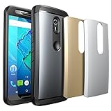 SUPCASE Water Resist Full-Body Protection Case for Motorola Moto X Style/Pure Edition 2015, Heavy Duty Case with Built-in Screen Protector and 3 Interchangeable Covers (Space Gray/Silver/Gold)