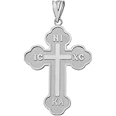 Claddagh Gold Religious Jewelry Solid 925 Sterling Silver Eastern Orthodox IC XC NIKA Cross Pendant (1.2")