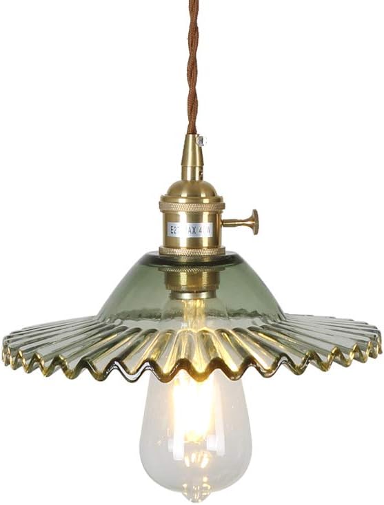 Modenny Nordic Ceiling Lamp E27 Brass Glass Single Head Adjustable Bedside Hanging Pendant Light Restaurant Creative Suspension Lanterns Lighting Cafe Bedroom Study Decoration (Color : Green)