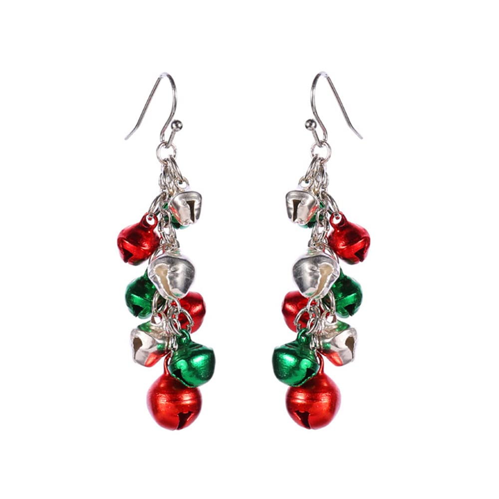 Silver Red Green Christmas Jingle Bell Tinkle Bell Cute Ornament Long Chain Dangle Earrings for Women Teen Girls Fish Hook Dangling Hanging Hypoallergenic Christmas Festival Party Jewelry Gift for Bff