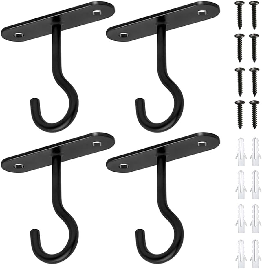 Outdoor Hanging Brackets - Deweey Ceiling Hooks for Hanging Plants 4 Pack, Wall Mount Plant Hooks Wall Hooks Hangers for Hanging Bird Feeders, Lanterns, Wind Chimes, Planters, Basket, Lights, Indoor&Outdoor Decoration