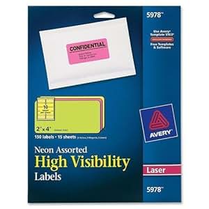 5978 Avery Neon Rectangle Laser Label 2 Width X 4 Length 150 Pack Rectangle 10 Sheet Laser Assorted