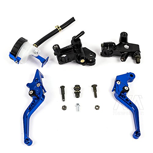 Universal 7/8" 22mm Motorcycle Clutch Brake Master Cylinder Reservoir Levers Kit Fluid Reservoir Set (Blue)