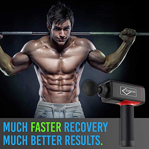 EVIEUN Percussion Massage Gun - Vibration Deep Tissue Massager - Quietest Cordless Device for Body Pain Relief - with 4 Heads Adjustable 4 Speed Variation