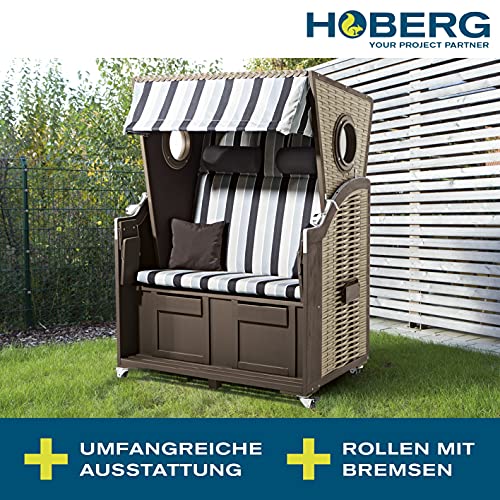 Hoberg 2-Sitzer-Strandkorb mit Bullaugen | Mit 4 verstellbaren Neigungswinkeln | Inkl. Bremsen, Nackenrollen, Fußbänke… – Bild 3