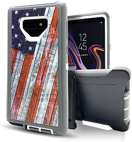 Samsung Galaxy Note 9 Case,Vodico Durable Heavy Duty Camo Defender Non Slip Secure Grip Shockproof High Impact Resistant TPU Cushion Frame Cover with Belt Clip Holster&Kickstand (US Flag)