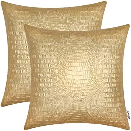 BRAWARM Faux Leather Pillow Covers 16 X 16 Inches, Gold Leather