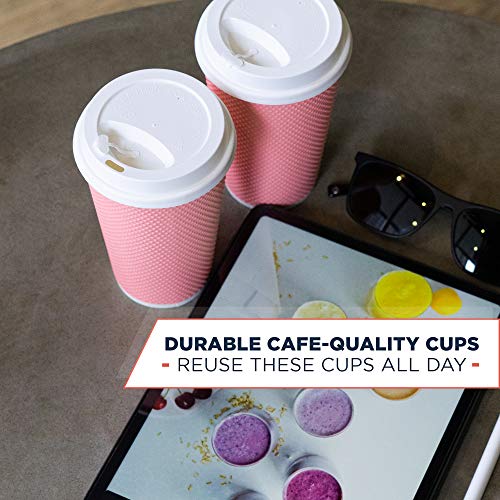 Glowcoast Disposable Coffee Cups With Lids - 16 oz To Go Coffee Cup With Lid (70 Set). Large Togo Travel Paper Hot Cups Insulated For Hot and Cold Beverage Drinks, No Sleeves Needed (Peach) - Thumbnail 3