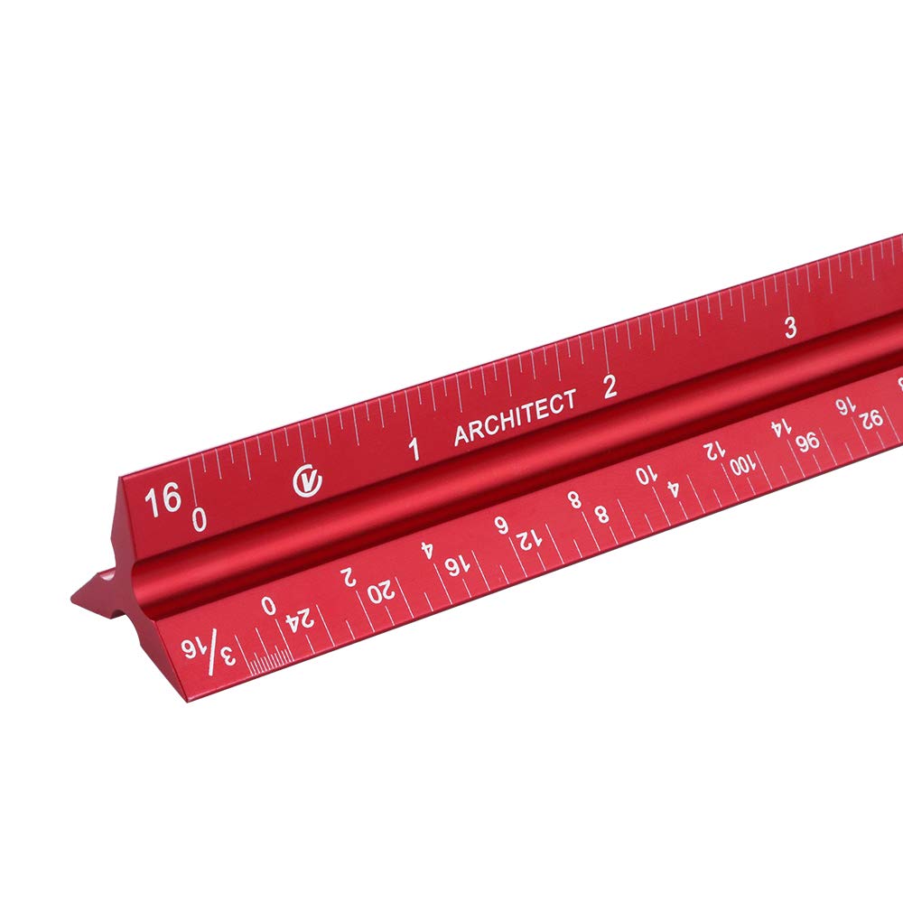 Aluminum Architectural Scale Ruler,12 3 Sided Architect Rule