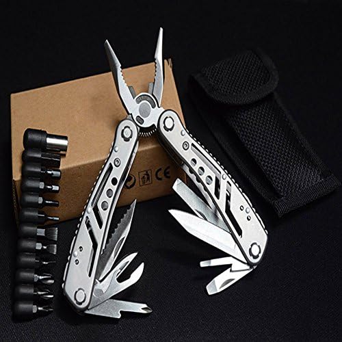 Tobway High Quality Multifunctional Pliers Folding Pliers Tool Pliers Outdoor Equipment Combination Spanner with 11pcs Replaceable Screwdriver Bits Multitool Accessories (Space Grey)