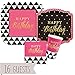 Big Dot of Happiness Chic Happy Birthday - Pink, Black with Gold Foil - Party Tableware Plates, Cups, Napkins - Bundle for 16