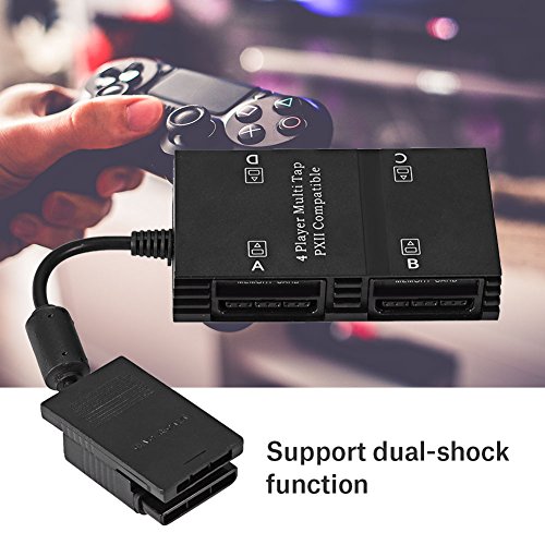Tosuny 4 Player Multi Tap Controller Adapter Converter with 4 Memory Slots for Sony PS2 Console Game, Compatible with DDR (Dance Dance Revolution), Support Dual-Shock Function - Black - Thumbnail 4