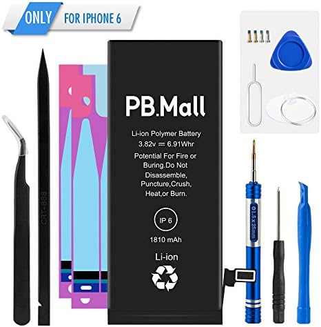 PBMall iPhone 6 Premium Battery Replacement with Completed Repair Tool Kit Brand New 0 Cycle Adhesive and Instruction Included Li-ion 3.82V 1810mAh Not for 6 Plus or 6S [365 Days Warranty]