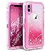 Dexnor Compatible iPhone X/XS Case Glitter Bling Sparkle 3D Flowing Quicksand Liquid Bumper Clear 3 in 1 Shockproof TPU Rubber Silicone Core + Plastic Frame Protective Defender Cover for Girls - Pink