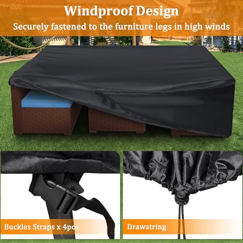 EASYBUYTECH 420D Heavy Duty Patio Furniture Cover, Outdoor Rectangular Table and Chair Set Cover, Waterproof Outdoor Sectional Set Cover,250x200x80cm