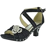 Gir'ls Ankle Strap Glitter Rhinestone Pageant Dress High Heel Sandals