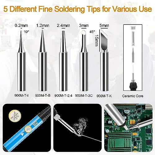Azonee Soldering Iron Kit, Soldering-Iron Gun with Adjustable Temp and ON/Off Switch, 5 Soldering Tips, Desoldering Pump, Solder Wire, 2 in 1 Wire Stripper Cutter, Soldering Iron Stand, Tool Case